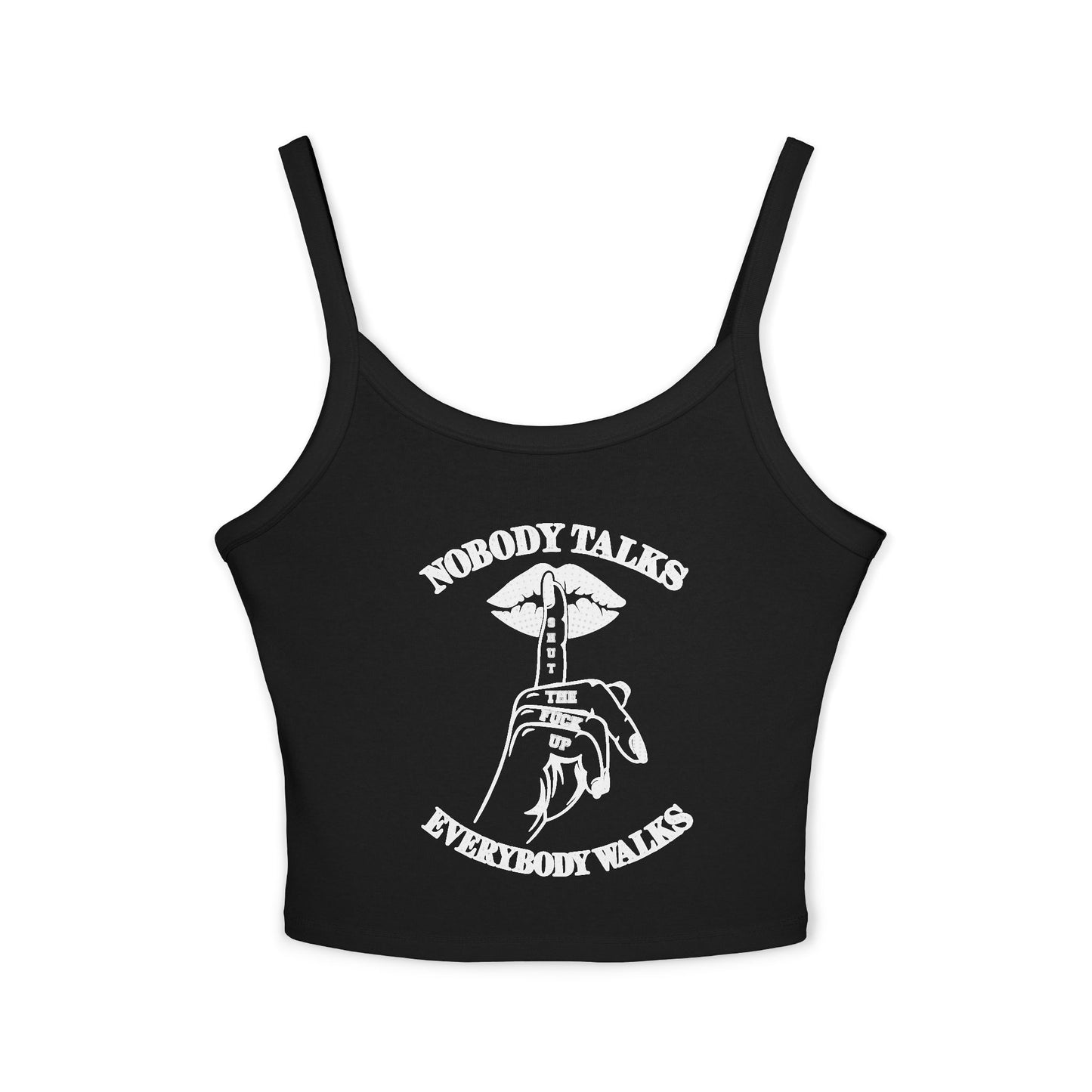 Spaghetti Tank — "Don't Talk" Shh Graphic Crop Top